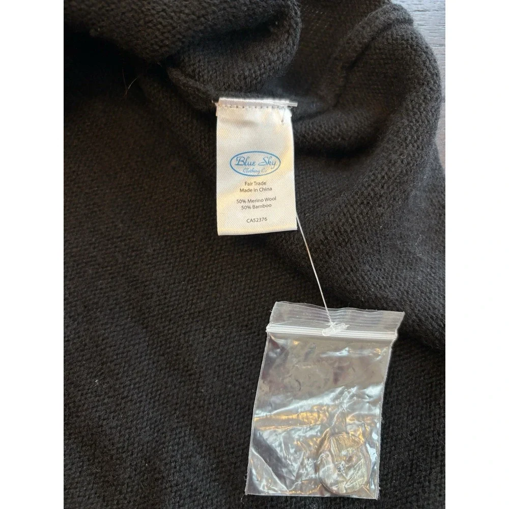 Blue‎ Sky plus-size1x Black long knit cardigan Merino Bamboo Fair trade Pockets - Picture 7 of 8